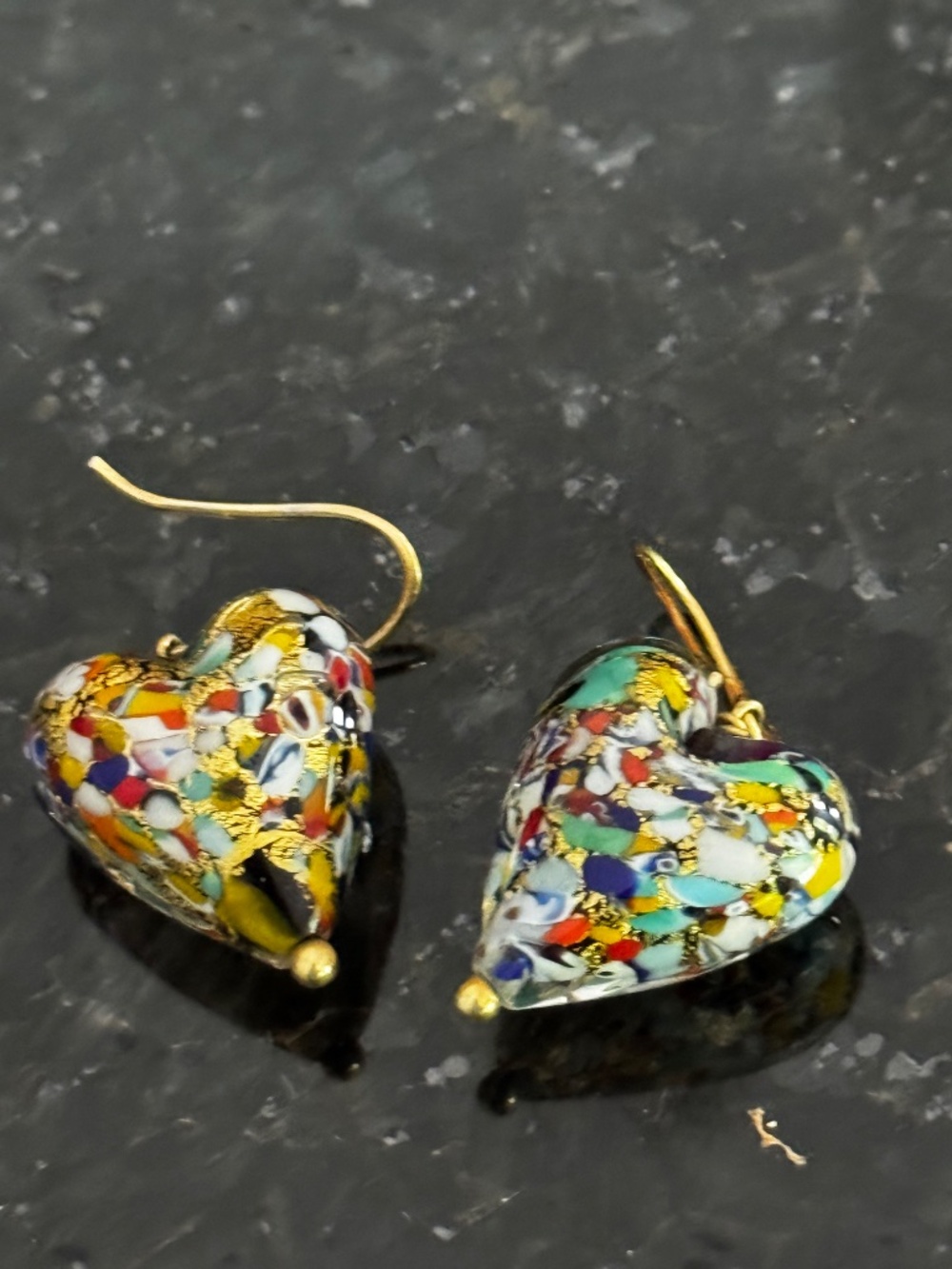 Murano Glass Heart Earings Gold Wires - Picture 4 of 11